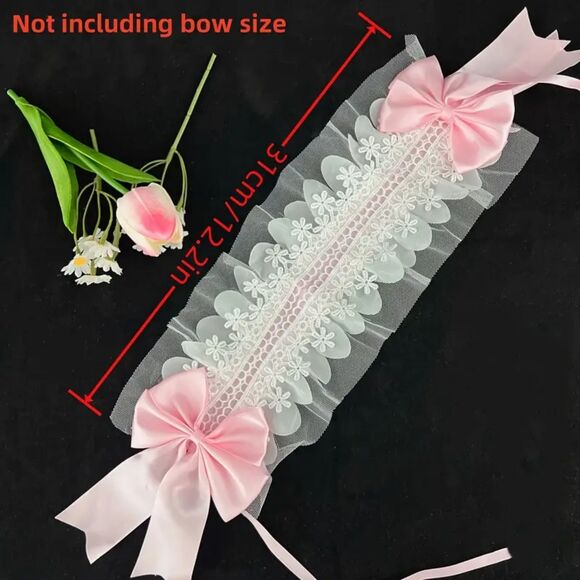 Green & White Lace Party Headband – 12.2" Clip-On Bow Hair Accessory - Picture 2 of 2